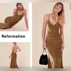 Silas Reformation Dress Gold Velvet
